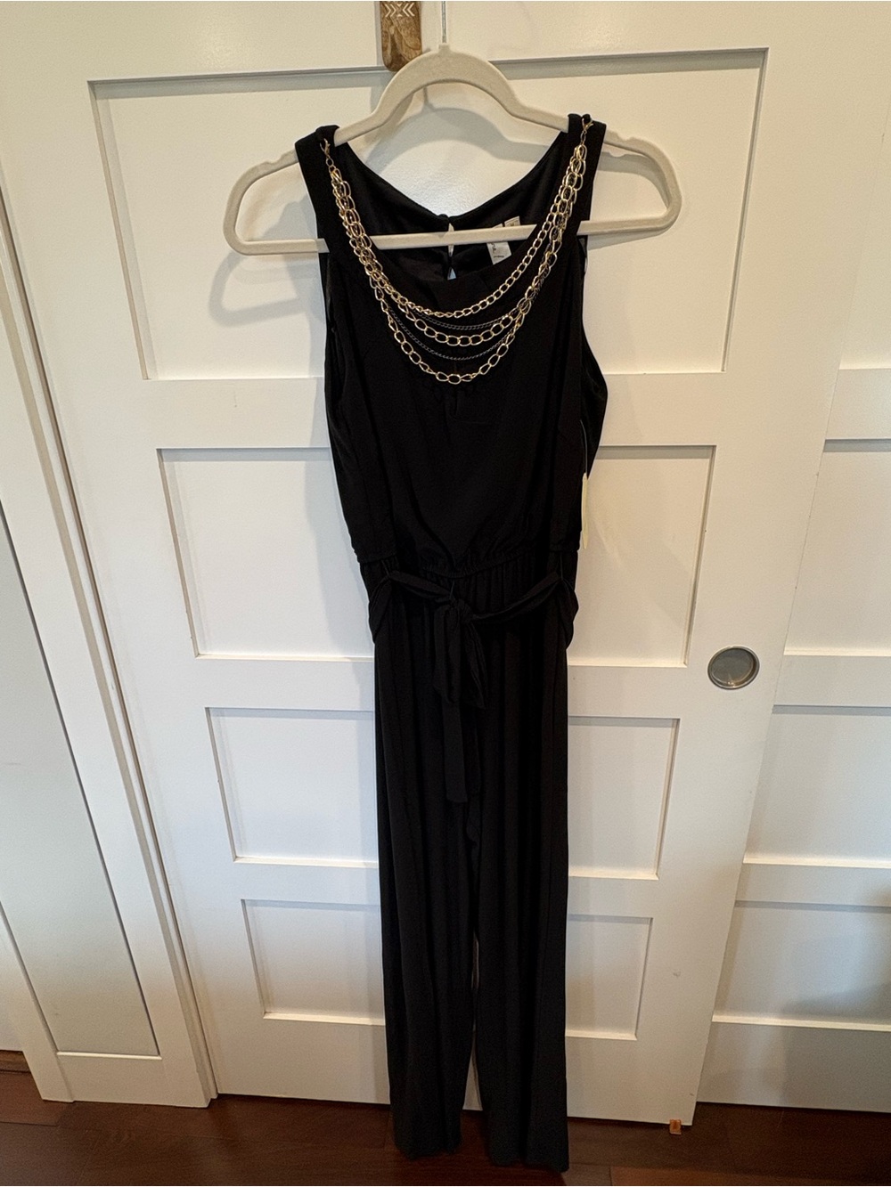 Emma & Michele Black Maxi Jumpsuit with Removable Chain Detail